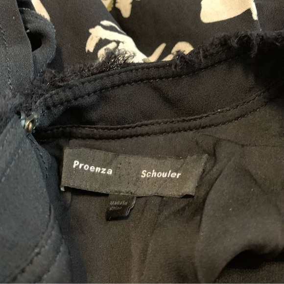 Proenza Schouler Short Sleeve Floral Printed Raw Hem Mini Dress Black Sz 6 - Picture 10 of 13